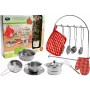 LEAN TOYS 6722 Stainless Steel Pots and Pans Set for Children, 23-Piece Toy Kitchen Cookware with Utensils and Play Food, Silver