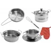 LEAN TOYS 6722 Stainless Steel Pots and Pans Set for Children, 23-Piece Toy Kitchen Cookware with Utensils and Play Food, Silver