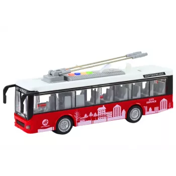 LEAN TOYS Trolleybus 1:16 Scale Remote Control City Bus with Lights and Sounds, White and Red