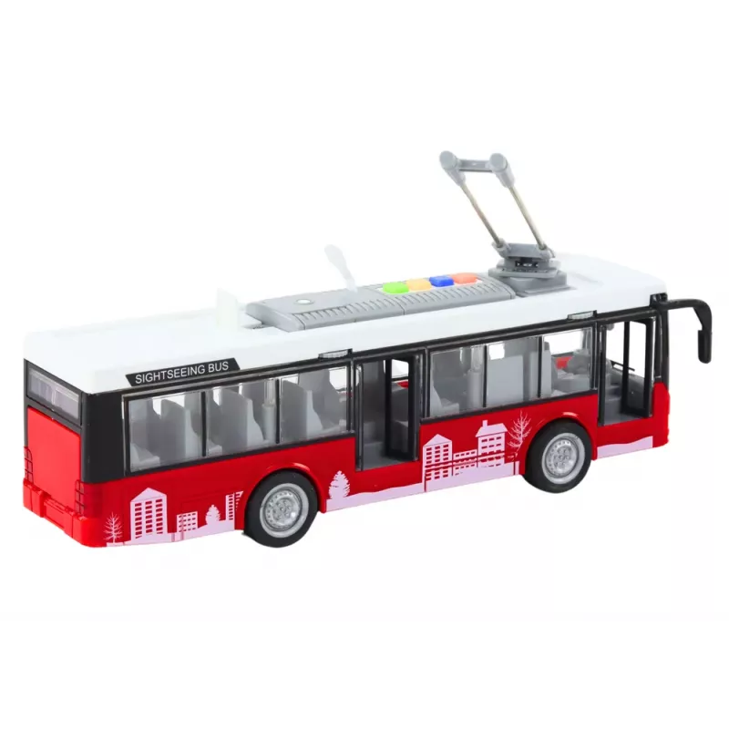 LEAN TOYS Trolleybus 1:16 Scale Remote Control City Bus with Lights and Sounds, White and Red