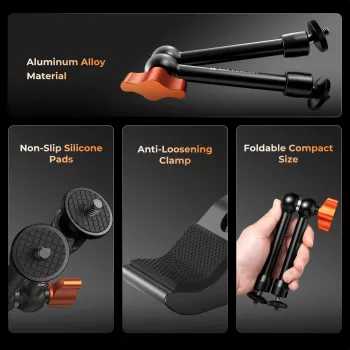 KF Magic Arm Super Clamp Mounting Kit with 1/4 inch & 3/8 inch Threads, 15-55mm Jaw, ISO Cold Shoe