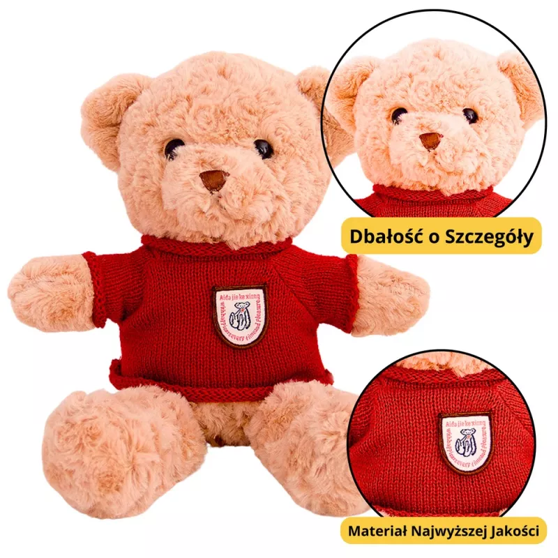 LEAN TOYS Plush Mascot Cuddly Toy Teddy Bear Beige Red Sweater 40cm
