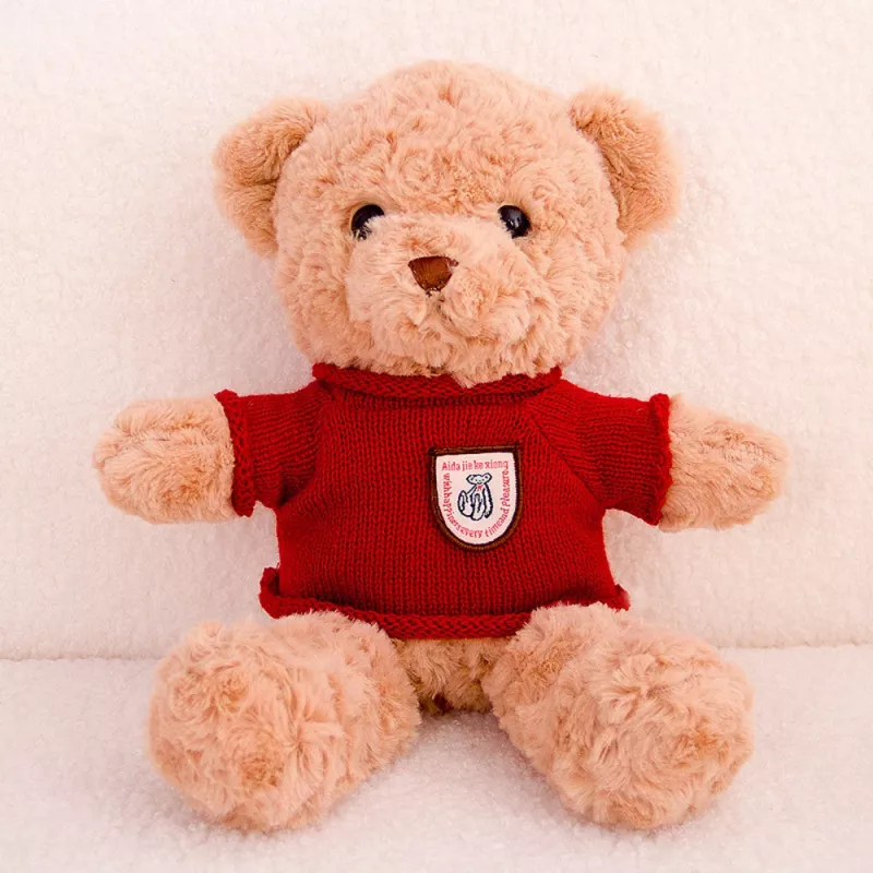 LEAN TOYS Plush Mascot Cuddly Toy Teddy Bear Beige Red Sweater 40cm