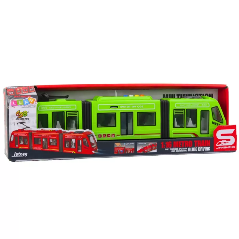 LEAN TOYS City Metro Tram Opening Doors Lights Sounds Green 1:16