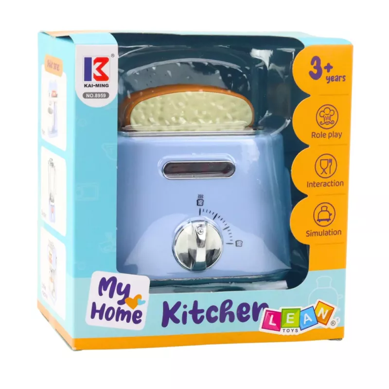 LEAN TOYS Kids Kitchen Toaster with Pop-Up Toast, Blue Wooden Toy