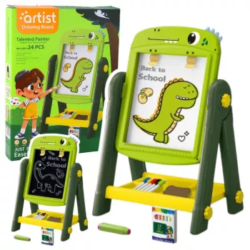 LEAN TOYS Double-Sided Magnetic Dry Erase Board Dinosaur Green with Accessories