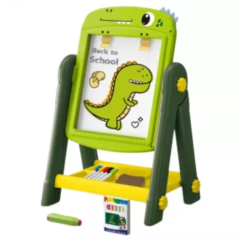 LEAN TOYS Double-Sided Magnetic Dry Erase Board Dinosaur Green with Accessories