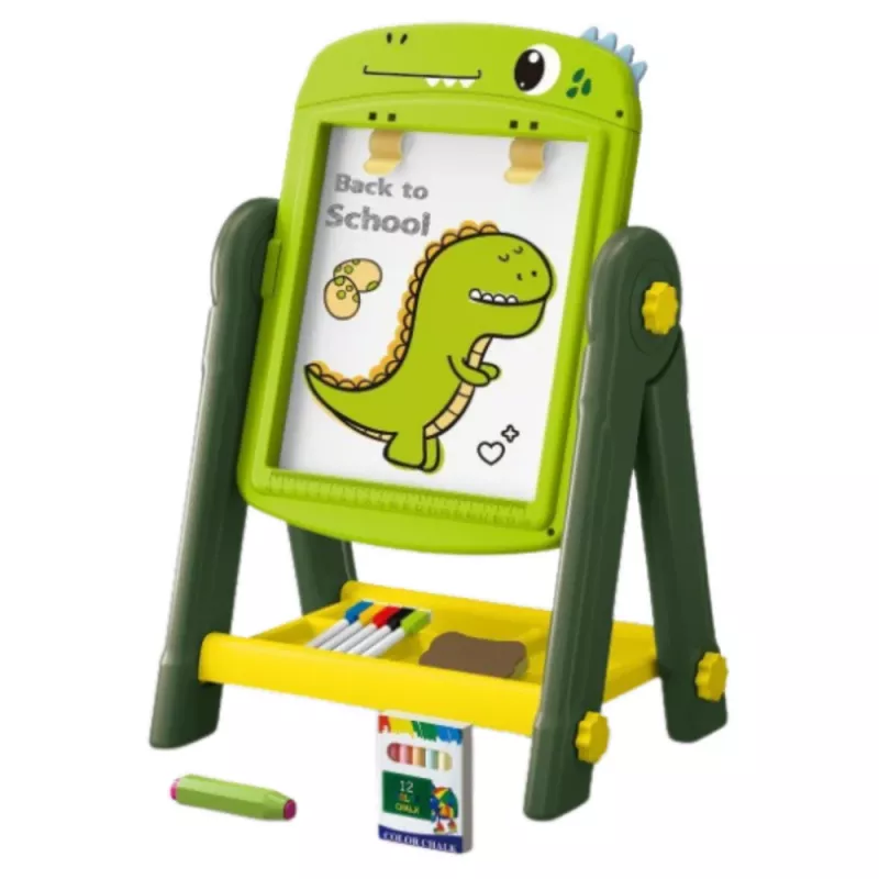 LEAN TOYS Double-Sided Magnetic Dry Erase Board Dinosaur Green with Accessories