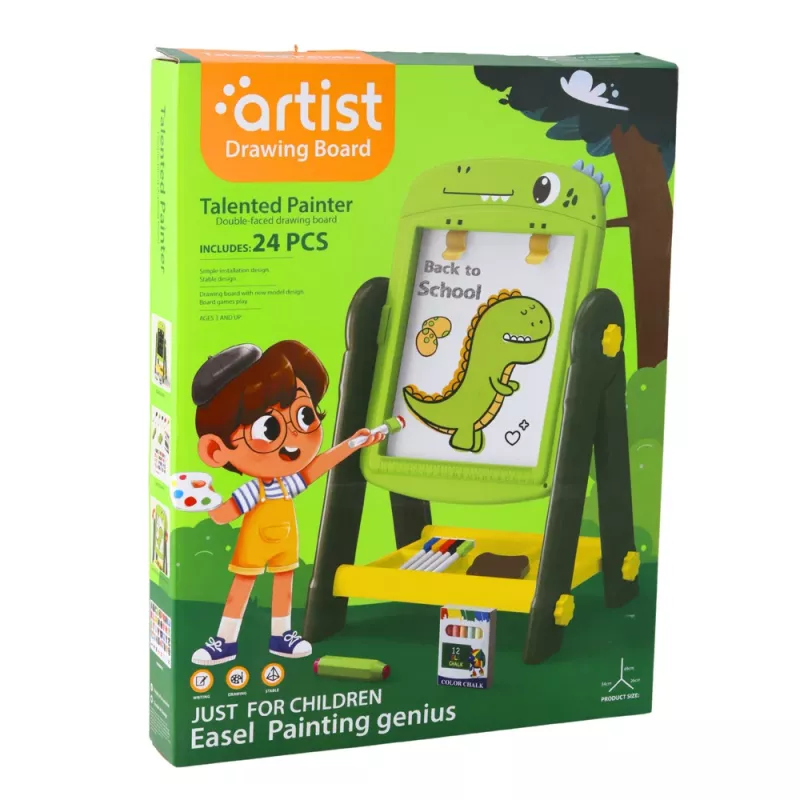 LEAN TOYS Double-Sided Magnetic Dry Erase Board Dinosaur Green with Accessories