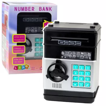 LEAN TOYS ATM Safe Piggy Bank with Lights, Sounds and PIN Code – Black