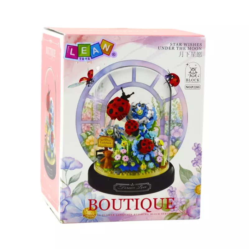 LEAN TOYS Construction Blocks Floral Composition with Ladybugs in a Dome 596 pcs
