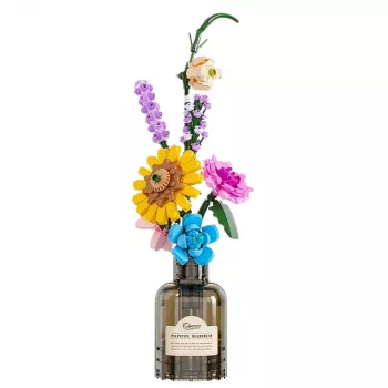 LEAN TOYS Construction Blocks Bouquet of Colorful Flowers in a Vase - 387 Pieces, Creative Building Set for Ages 6+