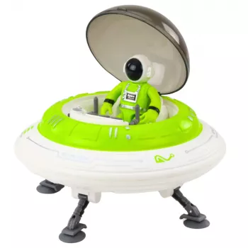 LEAN TOYS UFO Spaceship with Astronaut Figure, Lights & Sounds, Green