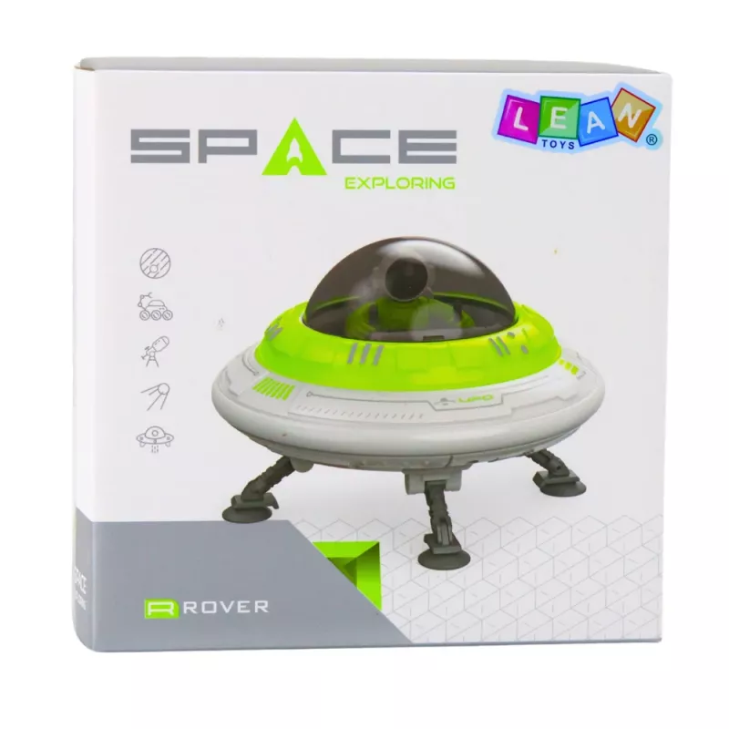 LEAN TOYS UFO Spaceship with Astronaut Figure, Lights & Sounds, Green