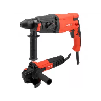 YATO YT-821200 900W SDS+ Rotary Hammer Drill and 125mm 750W Angle Grinder Combo Kit with 3.2J Impact Energy, 3-Mode Operation, Carrying Case