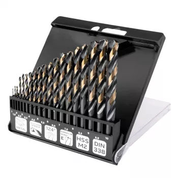 NEO TOOLS HSS-CNC Metal Drill Bit Set, 124°, Pro-Tec, 1.0-10.0 mm, 19-Piece