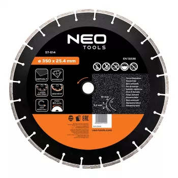 NEO TOOLS 350 mm Laser-Welded Segmented Diamond Blade, 25.4 mm Bore, for Concrete, Asphalt, Stone
