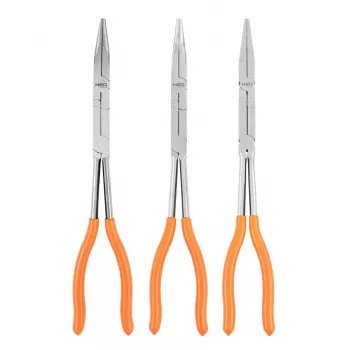 NEO TOOLS 01-293 Double Joint Pliers Set, 3-Piece, Chrome Vanadium Steel, 280 mm, Straight, 45° and 90° Bent Nose, Ergonomic Anti-Slip Handles