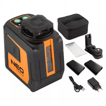 NEO TOOLS 75-144 Green Beam 5-Line Laser Level 20 m with Magnetic Mount and Case