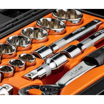 NEO TOOLS 08-694 1/2 Inch Drive Socket Wrench Set, 23-Piece, Chrome Vanadium Steel, DIN 3124