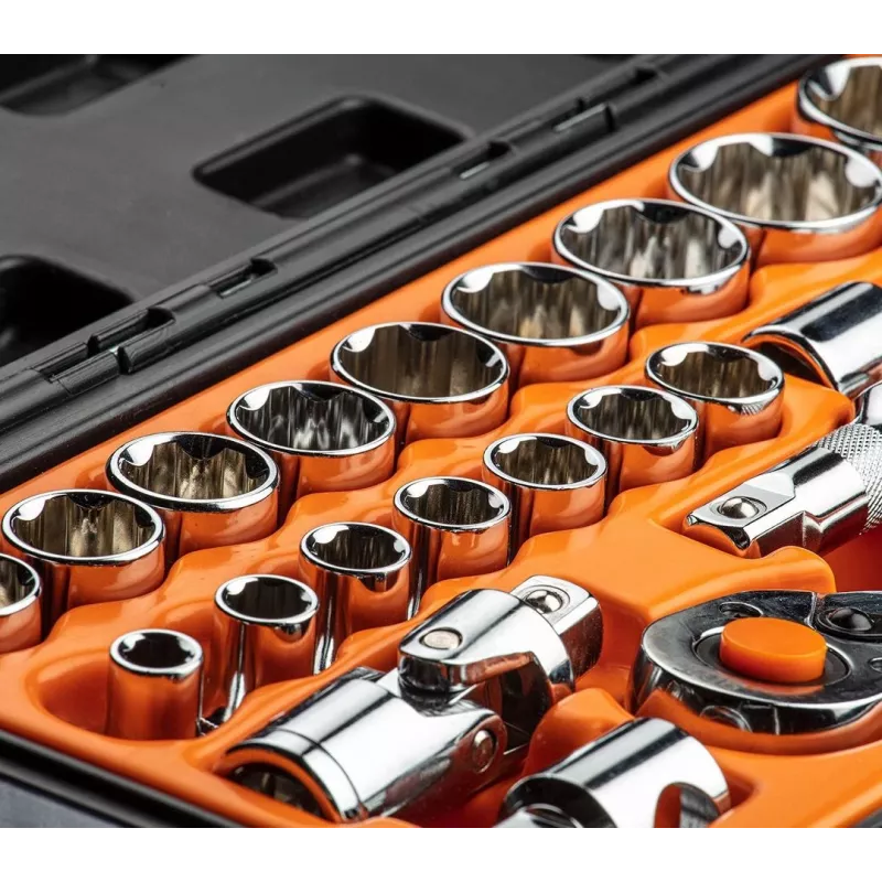 NEO TOOLS 08-694 1/2 Inch Drive Socket Wrench Set, 23-Piece, Chrome Vanadium Steel, DIN 3124