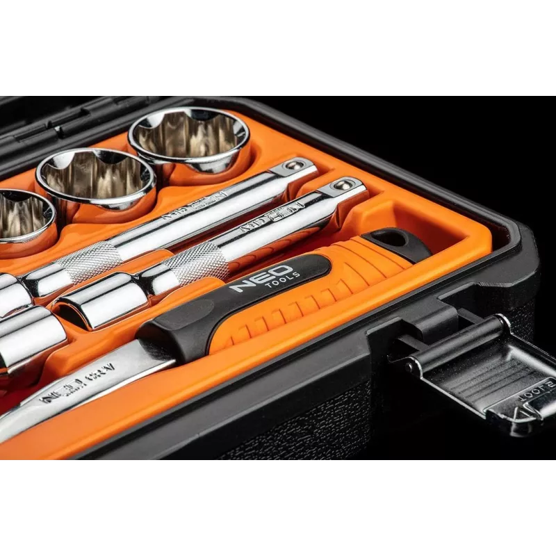 NEO TOOLS 08-694 1/2 Inch Drive Socket Wrench Set, 23-Piece, Chrome Vanadium Steel, DIN 3124