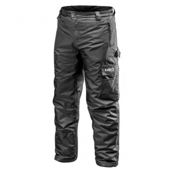 NEO TOOLS Oxford Insulated Work Trousers, Size XL - Thermal Polyester Wadding, Windproof & Water-Resistant, Reinforced Knees, Black