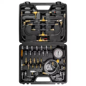 NEO TOOLS Fuel Injection System Test Kit with 0-140 PSI Glycerine-Filled Gauge, 29 Adapters, and Blow-Molded Case