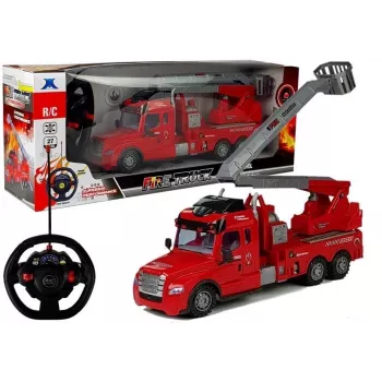 LEAN TOYS Fire Truck with Ladder R/C Remote Control 1:14 Scale 2.4GHz Water Spray Lights Sounds