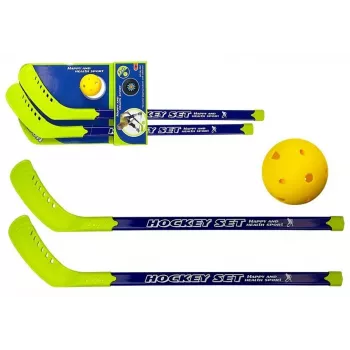 LEAN TOYS Floorball Set with 2 Hockey Sticks and Ball, 82 cm, Red/Blue, for Kids 6+