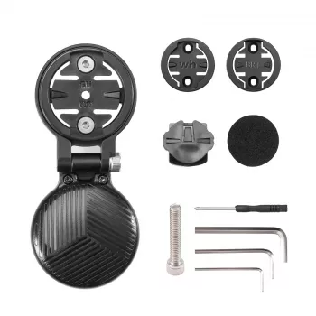 ROCKBROS WT-2 Out-Front Bike Computer Mount with Hidden AirTag Compartment, Aluminium, Black, Garmin/Wahoo/Bryton Adapters