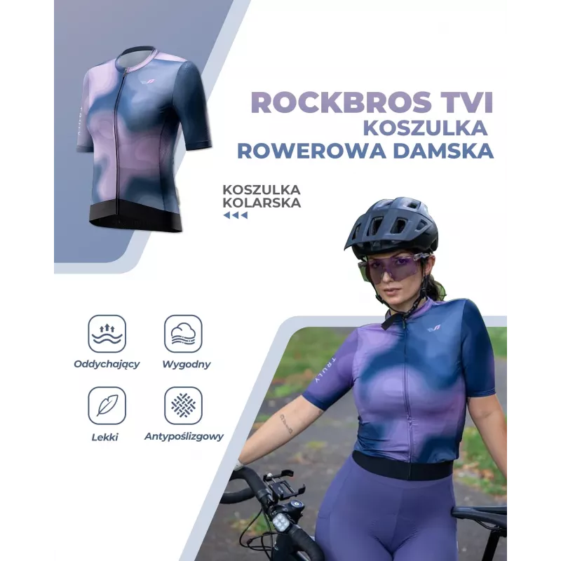Rockbros Women's TVI Cycling Jersey Short Sleeve Navy Blue Size L