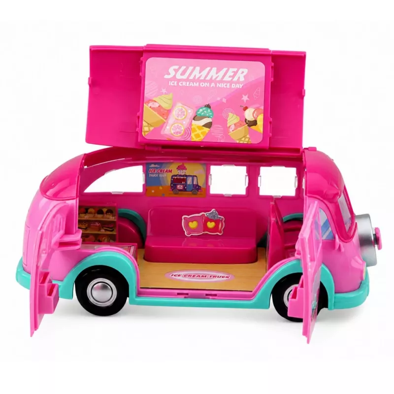 LEAN TOYS Ice Cream Food Truck Doll Playset Foldable Pink 33 Pieces