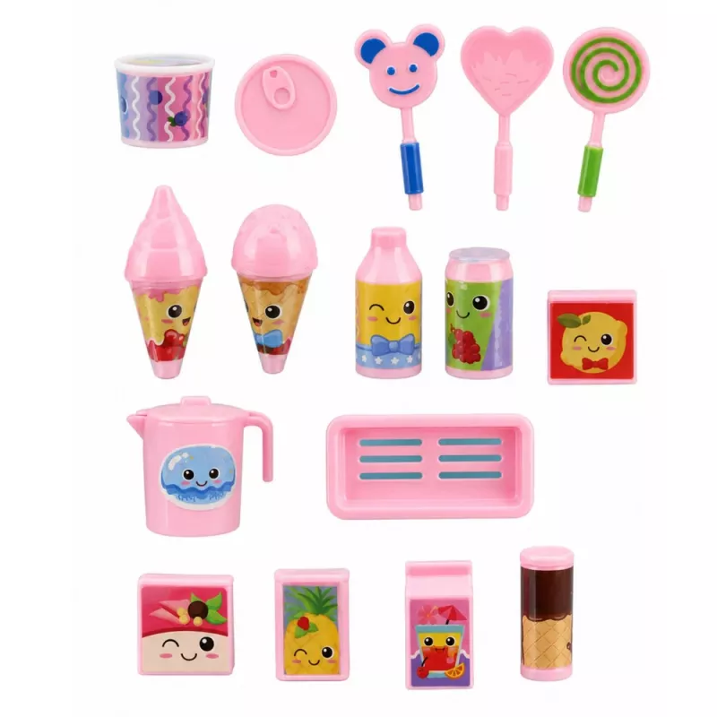 LEAN TOYS Ice Cream Food Truck Doll Playset Foldable Pink 33 Pieces