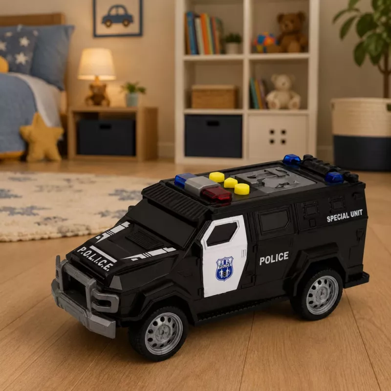 LEAN TOYS Police Car Special Vehicle 1:32 Scale Black with Lights and Sounds