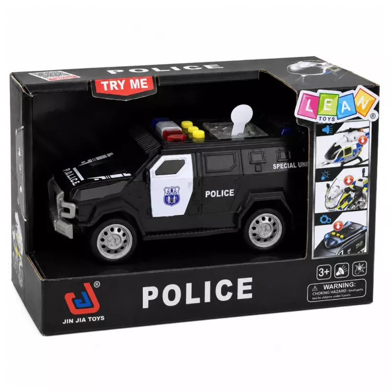 LEAN TOYS Police Car Special Vehicle 1:32 Scale Black with Lights and Sounds