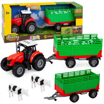 LEAN TOYS Tractor with Trailer for Transporting Animals Cow Figures Lights Sounds 4 pcs