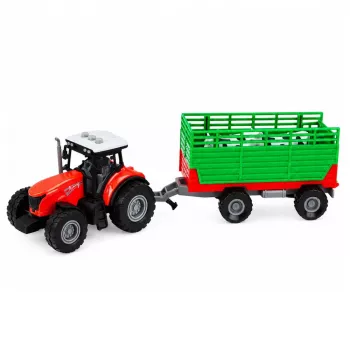 LEAN TOYS Tractor with Trailer for Transporting Animals Cow Figures Lights Sounds 4 pcs