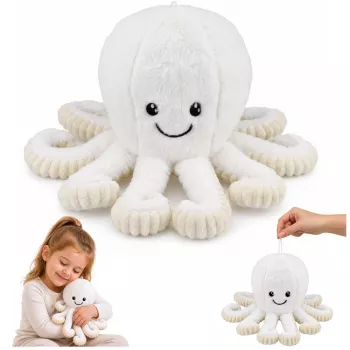 LEAN TOYS Plush Octopus Stuffed Animal with Elastic Tentacles, White, 30 cm