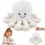 LEAN TOYS Plush Octopus Stuffed Animal with Elastic Tentacles, White, 30 cm