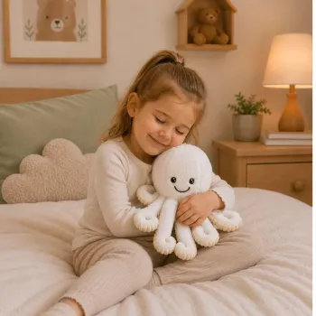 LEAN TOYS Plush Octopus Stuffed Animal with Elastic Tentacles, White, 30 cm