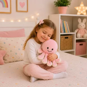 LEAN TOYS Plush Octopus Cuddly Toy with Elastic Tentacles Pink 50 cm