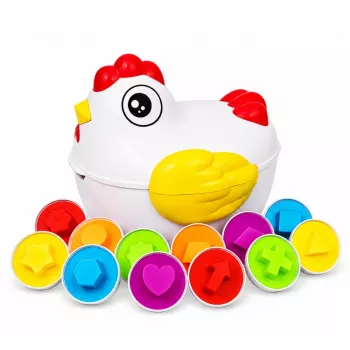 LEAN TOYS Educational Hen 12 Egg Sorter Learning Shapes Colors Set