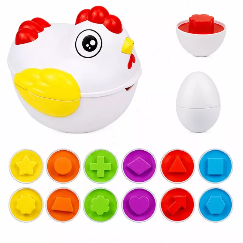 LEAN TOYS Educational Hen 12 Egg Sorter Learning Shapes Colors Set