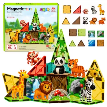 LEAN TOYS Magnetic Construction Blocks Wild Animals Jungle ZOO 27 pcs