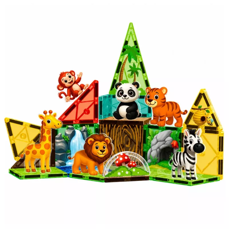 LEAN TOYS Magnetic Construction Blocks Wild Animals Jungle ZOO 27 pcs