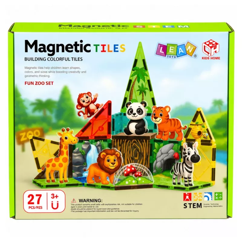 LEAN TOYS Magnetic Construction Blocks Wild Animals Jungle ZOO 27 pcs