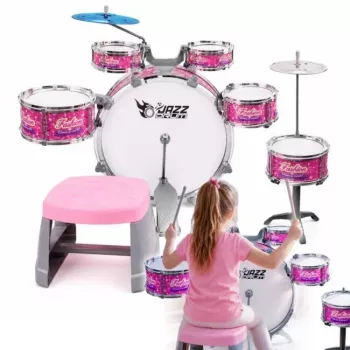 SUPRIMO K-DRUMS 3 Pink Children's Drum Set with Stool and Sticks
