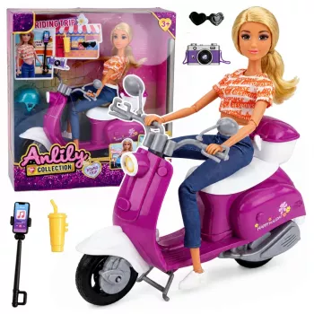 LEAN TOYS Anlily Traveler Doll on Scooter with Glasses, Phone Holder and Accessories