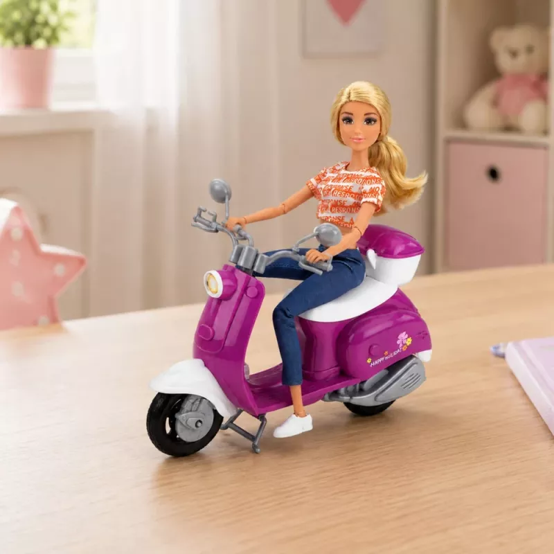 LEAN TOYS Anlily Traveler Doll on Scooter with Glasses, Phone Holder and Accessories